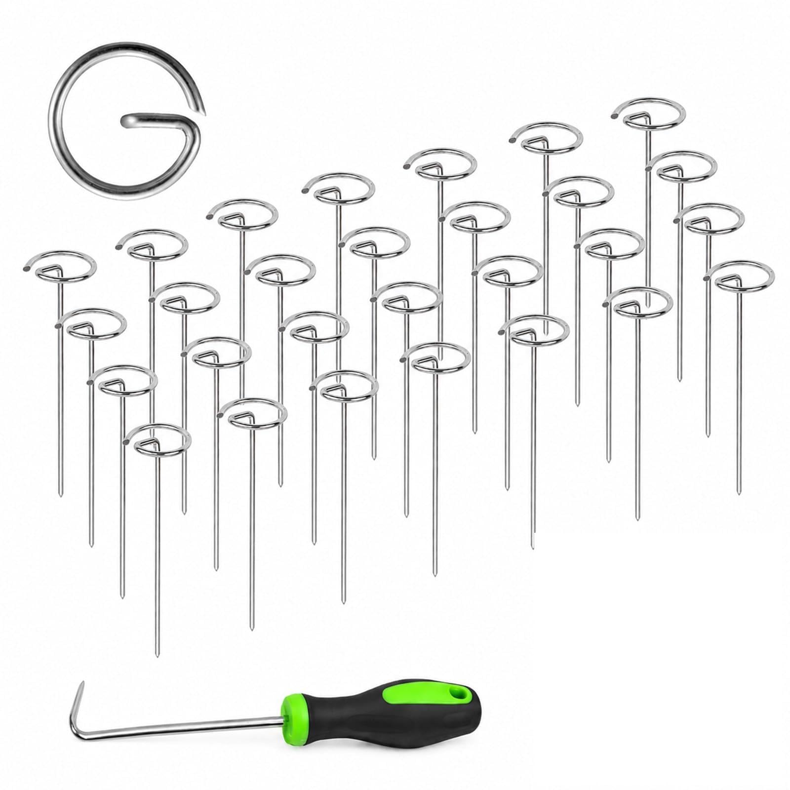 100 Pack Weed Membrane Pegs, 6"/15cm Galvanized Rust Resistant Garden Stakes, Artificial Grass Pins for Landscaping Weed Berrier Fabric Turf Yard Lawn with 1 Pick Hook