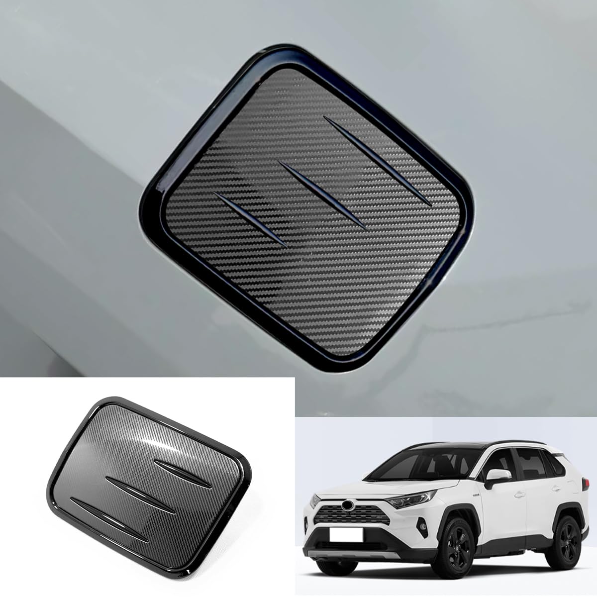 KEAIMEI Car Accessories Fit For Toyota RAV4 2019 2020 2021 2022 2023 2024 Gas Fuel Tank Cover Trim (Carbon Fiber +Black) ABS 1PC