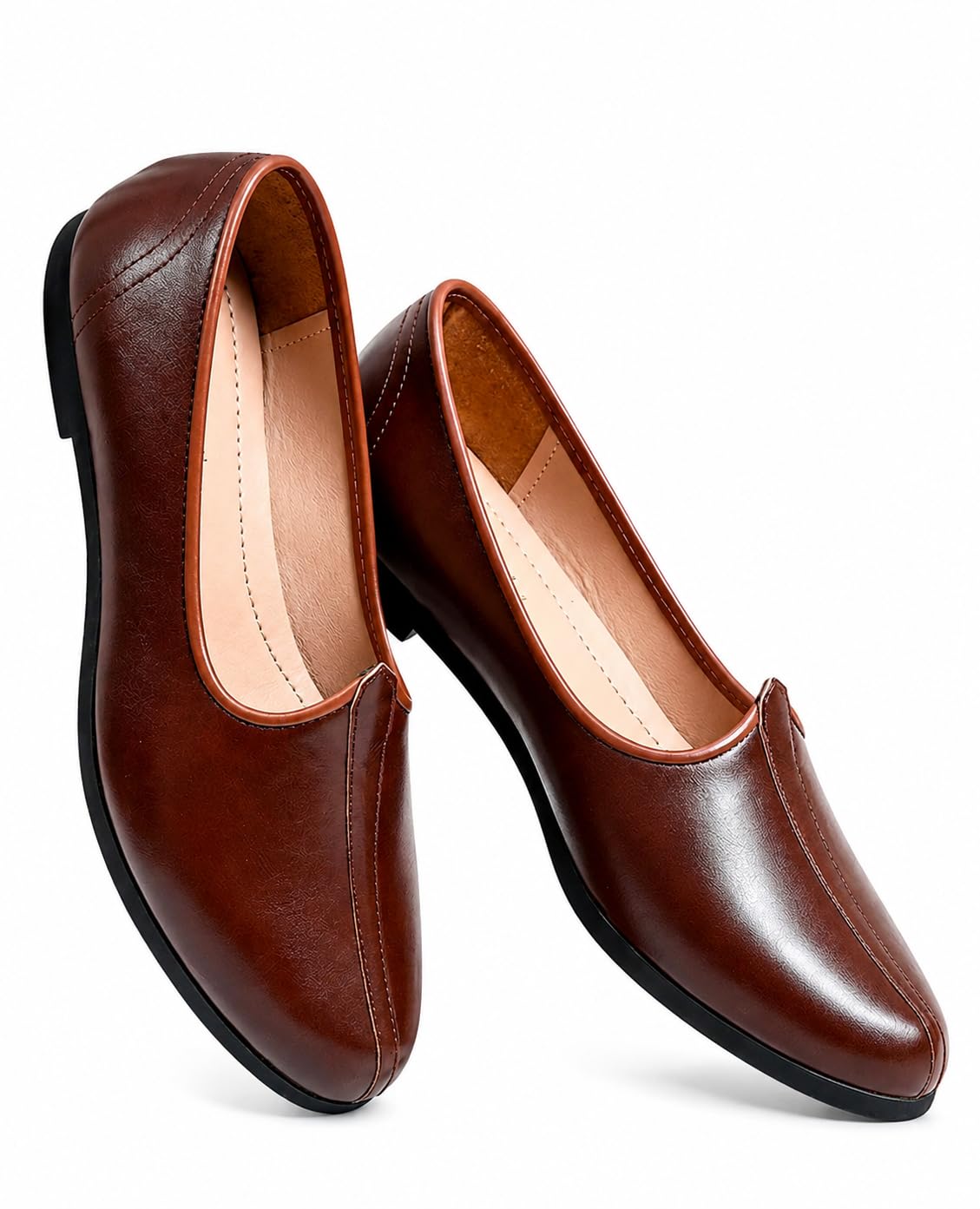 Men's Brown Leather Slip-On Loafers, Formal Mojari Style, Cushioned Insole-image-10
