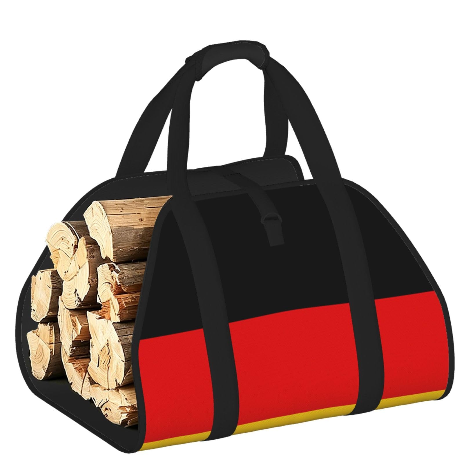 Ayyqwe Black German Flag Print Firewood Bag Wood Waterproof Versatile Camping Picnic Storage Daily Home