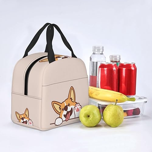 Miniatura 7 de Bolsa de almuerzo linda con diseño de perro corgi galés agitando patas, lonchera aislada para adolescentes, bolsas reutilizables para comidas,