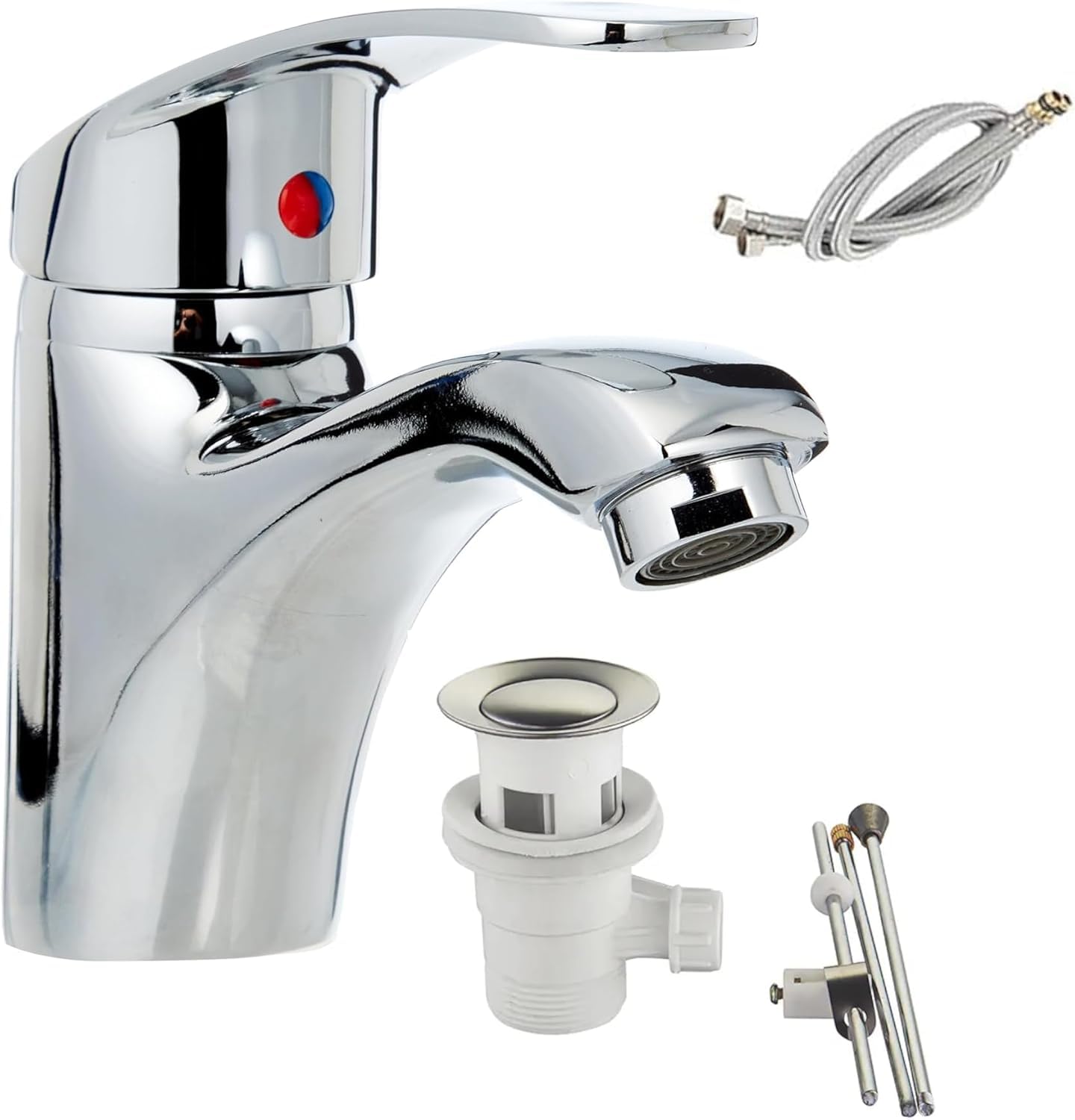 Chrome Wash Basin & Shower Mixer Tap – Sleek Monobloc Faucet with Pop-Up Click Waste for Effortless Hot & Cold Water Control (BASIN MIXER)
