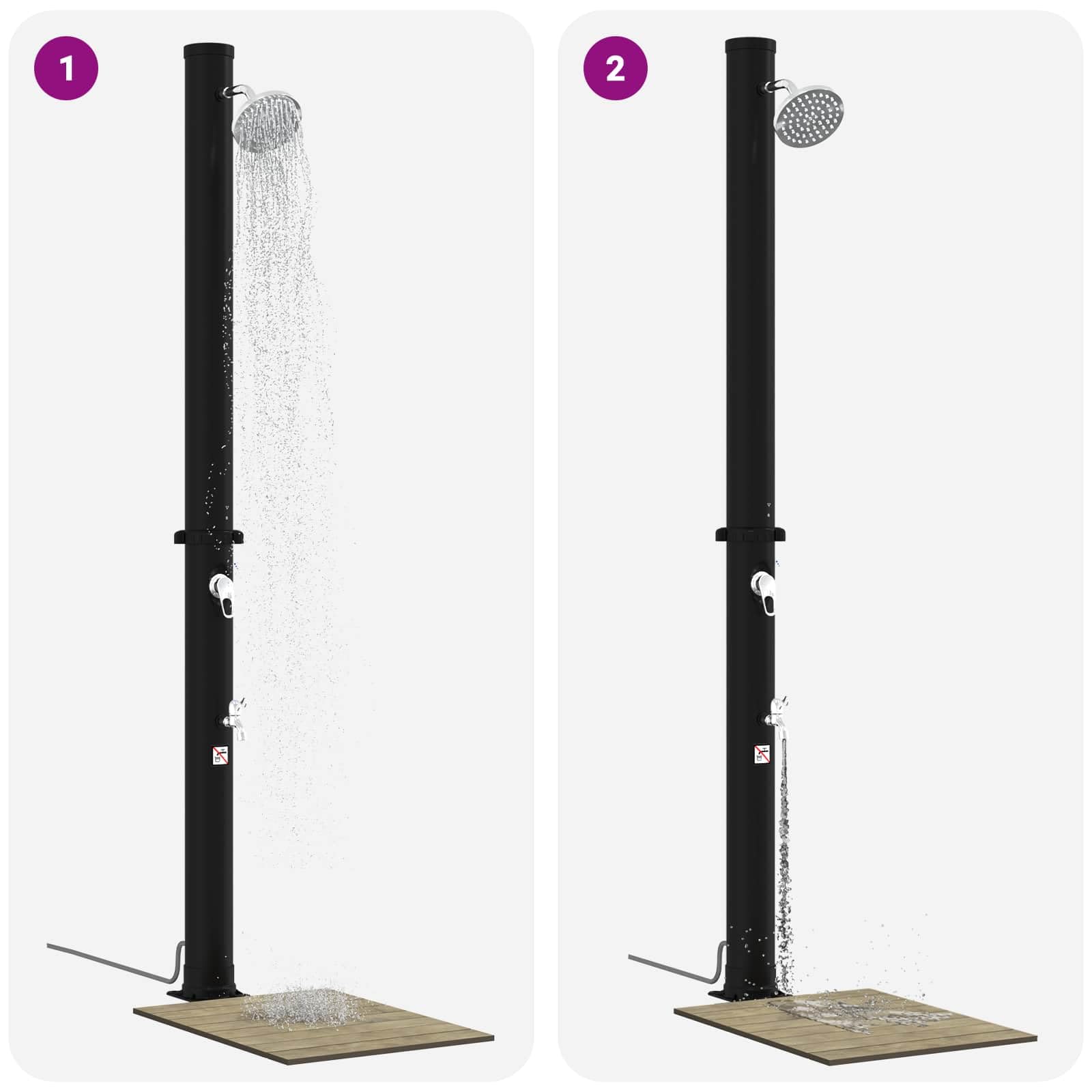 Mangloder - Ducha solar con alcachofa de ducha y grifo de 20 L, color negro, para jardín, terraza, piscina, jacuzzi, accesorios de PVC resistente a la intemperie con ducha de pies, cabezal de ducha