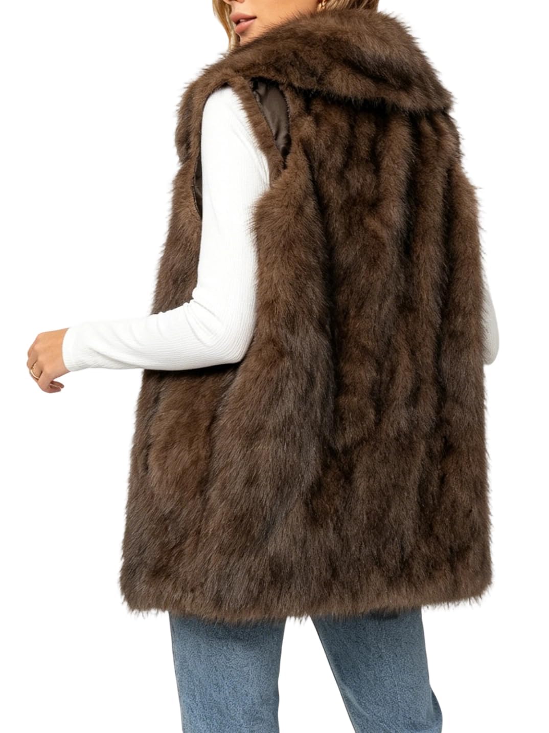 Amazhiyu Gilet da donna in pelliccia sintetica, con cerniera, invernale, in finta pelliccia, con tasca, caldo cardigan per attività all'aperto