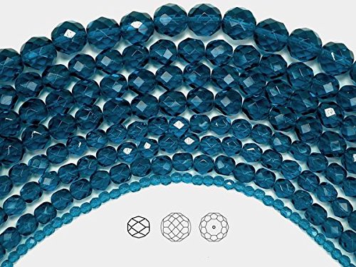 8mm (153 Beads) Dark Aqua, Czech Fire Polished Round Faceted Glass Beads, 3x16 inch Strand