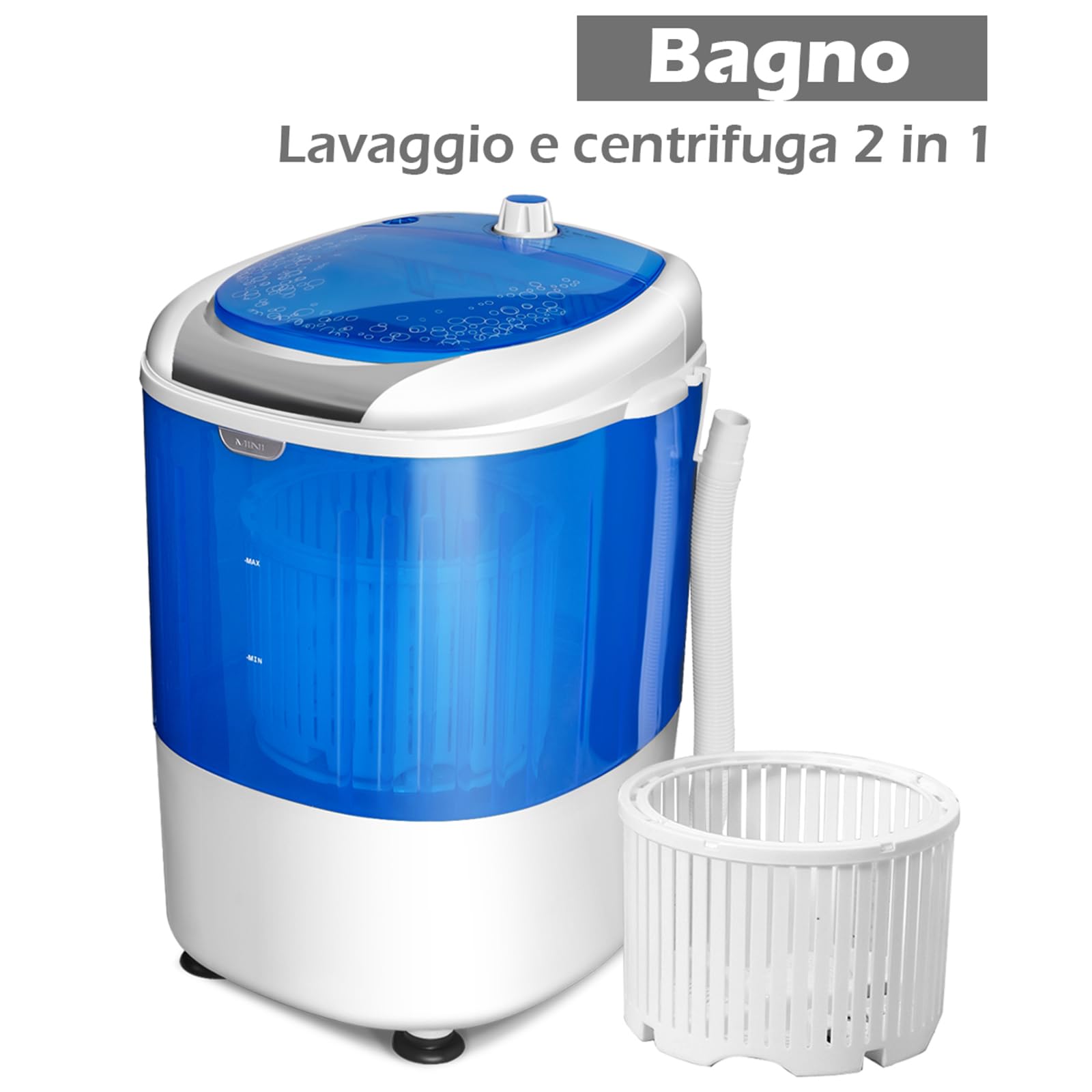 COSTWAY Mini Lavatrice con Centrifuga, Semi Automatico, Lavatrice Compatta Portatile con Funzione Timer, Ideale per Dormitorio e Campeggio, 2,5 kg, 170 W