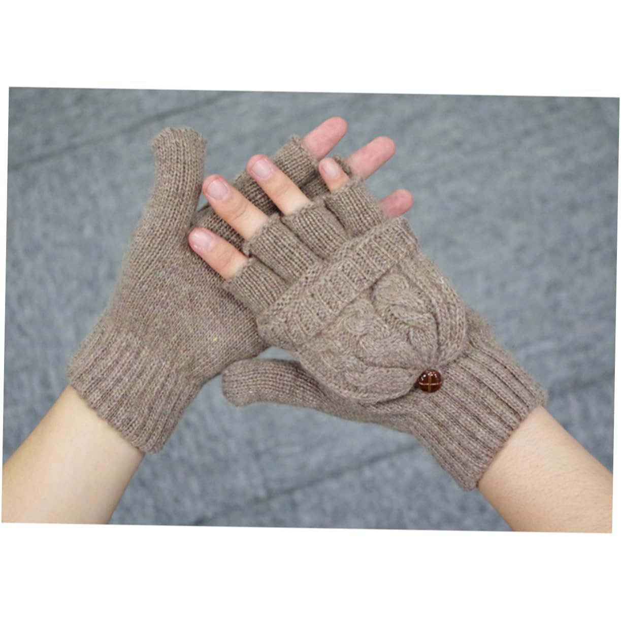 LIFKOME 3piezas Guantes De Lana Cálidos y Convertibles Para Mujer Con Cubierta De Mitón Sin Dedos Trenzado Color Marrón Para Frío