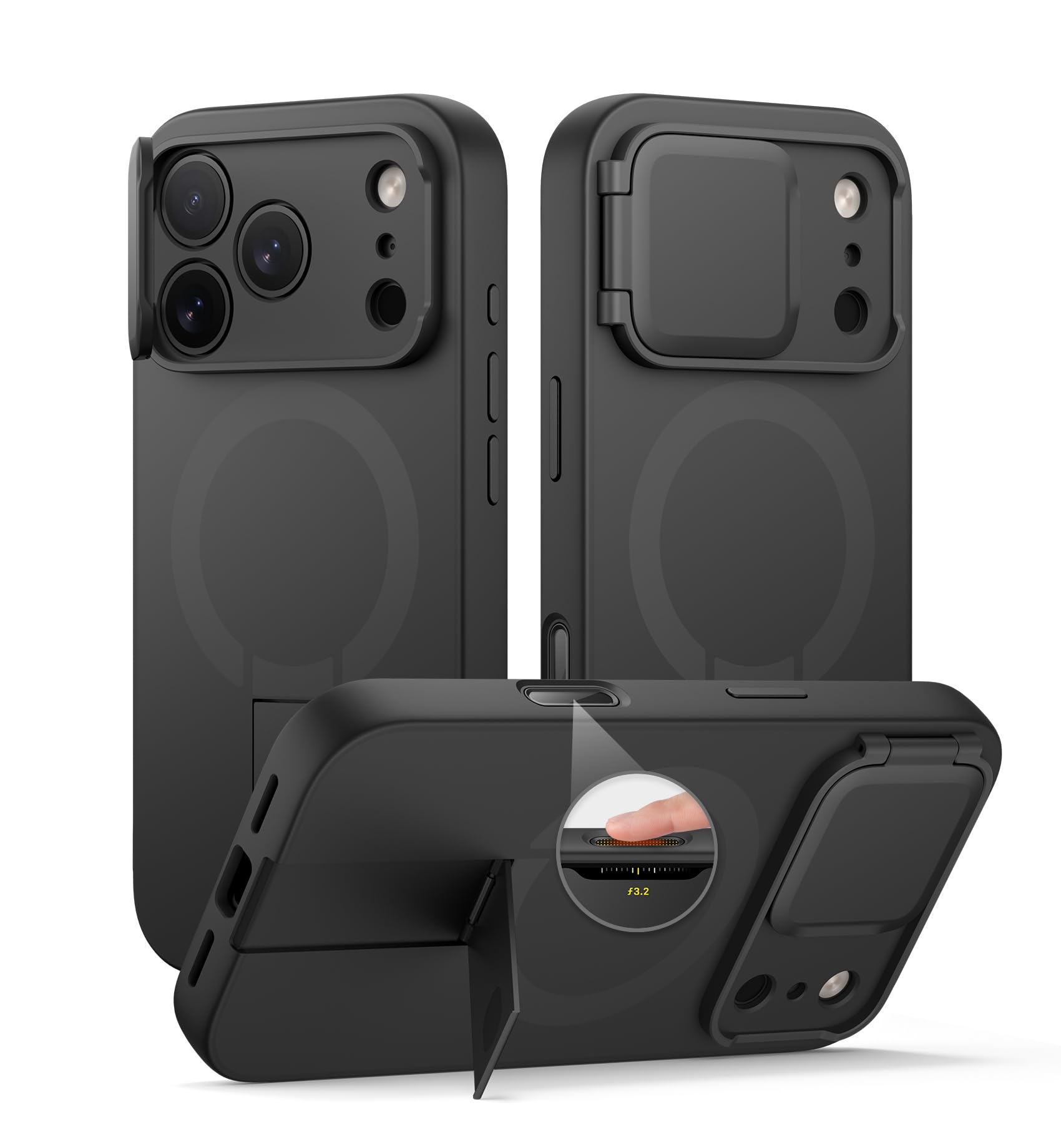 SURITCH Cover Magnetica compatibile con iPhone 18 Pro Max, alloggiamento a prova di urti custodia protettiva con coperchio della fotocamera e supporto regolabile 6,9 pollici(nero)