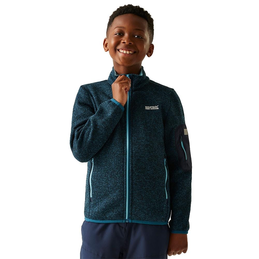 Regatta Kids Newhill Full Zip Marl Fleece Reflective Stretch Winter Layer Jacket Top