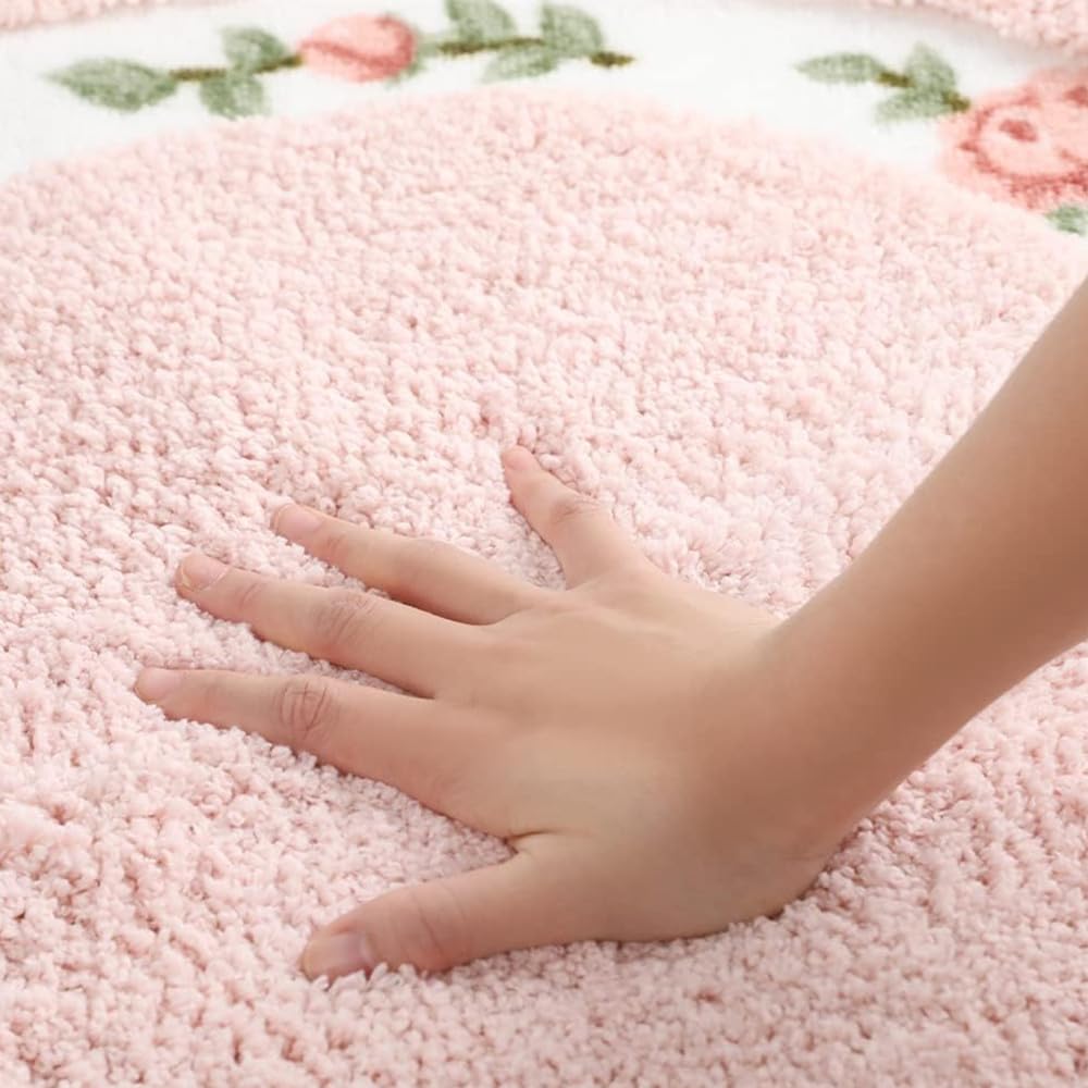 Tappeto Da Bagno A Forma Di U Con Fiocco Rosa - 50x60 Cm - Morbido Microfibra Antiscivolo - Tappetino WC Lussuoso