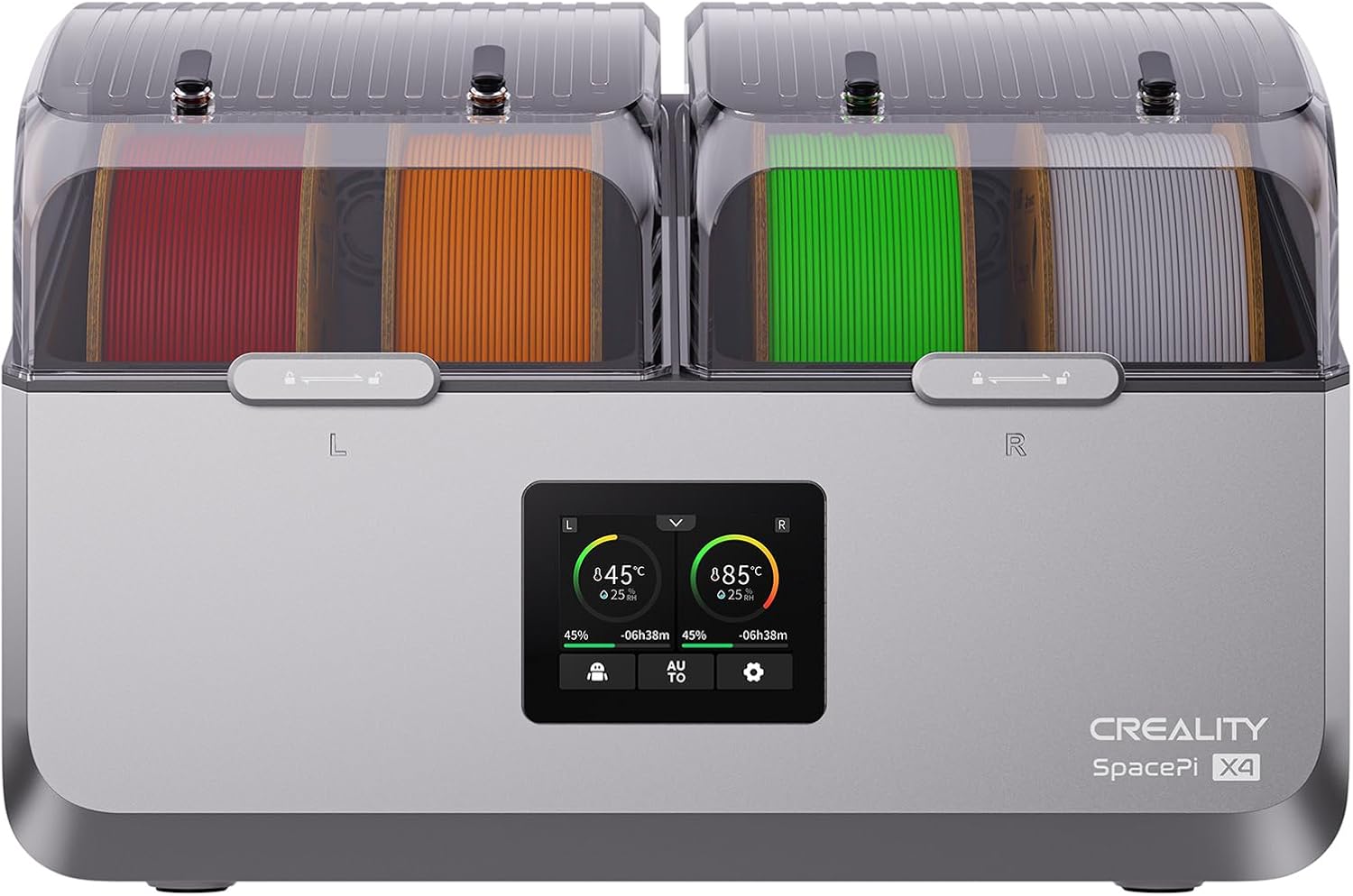 Creality Filament Dryer Box 4 Spools, Space Pi X4 Filament Storage Box, 200W PTC Heats Up to 85°C, Dual Heating Chambers, Fast Drying & Moisture-Free Storage, for PLA, PETG, TPU, ABS