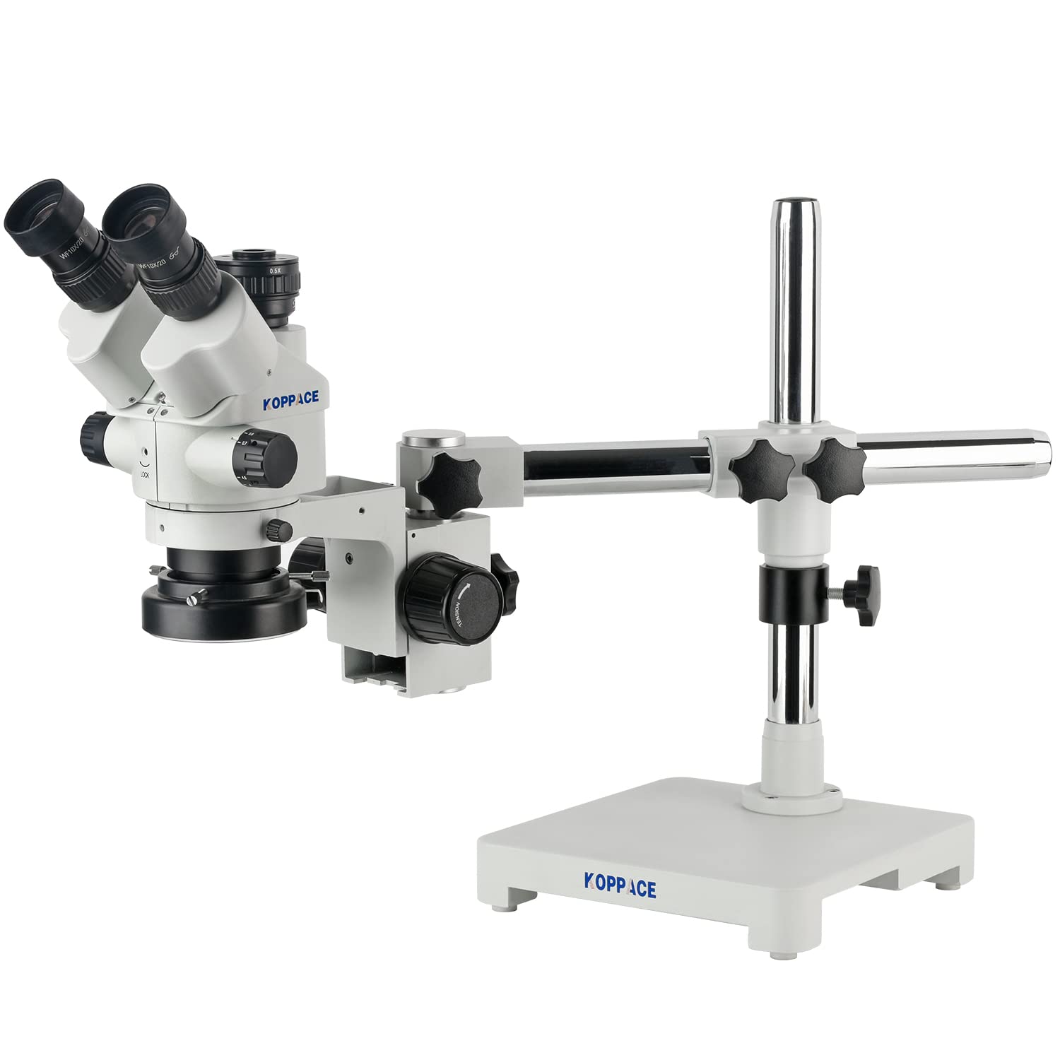 KOPPACE 3.5X-90X Trinocular Stereo Microscope Single Arm Stand Continuous Zoom Lens