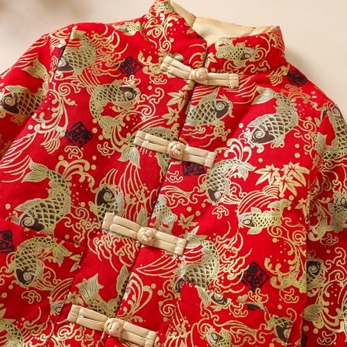 Image of Boy Tang Suit Long Sleeve Shirt Thicken Jacket Coat Chinese New Year Outfit Traditional Clothes for Kids Toddler(Koi Fish,4-5 Years)