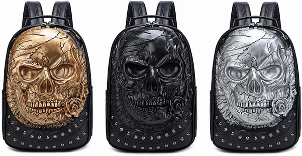 VALICLUD Rivet Skull Backpack Embossed 3D Punk Shoulder Bag for Boys Men Large Capacity Durable Everyday Use - Image 8