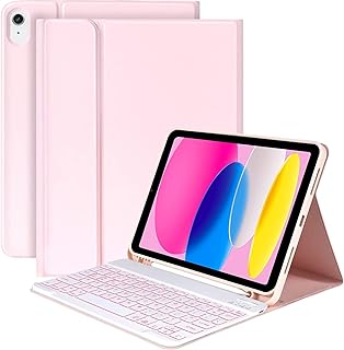 [2025年最新型] 7色バックライト iPad 11 インチA16 2025 キーボード iPad 第10世代 キーボードケース 2022 10.9インチBluetoothキーボード キー ボードカバー 脱着式 手帳型 オートスリープ スタンド機能 Pencil収納 全面保護 傷つけ防止 多角度調整（ピンク）