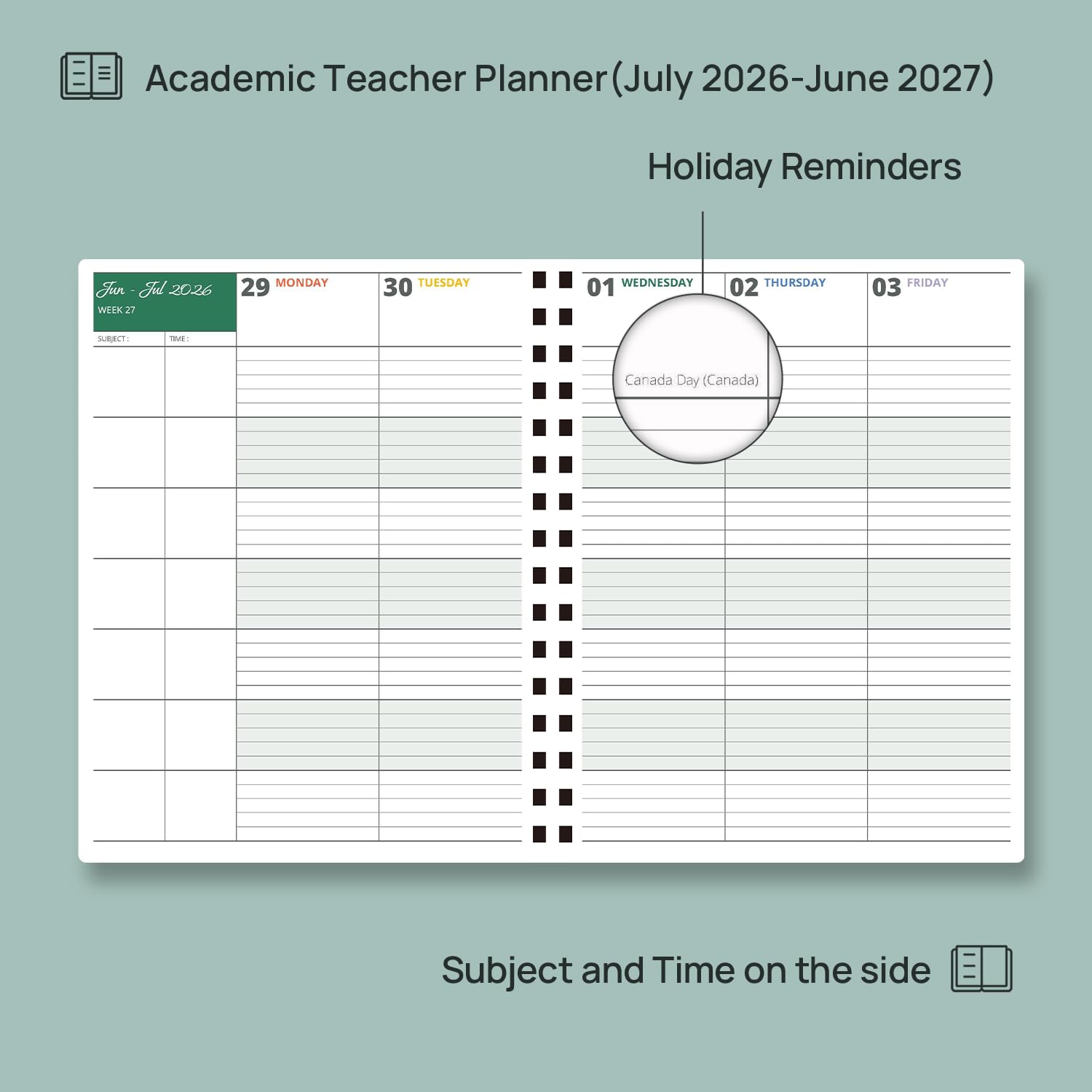 POPRUN Agenda per insegnanti 2026-2027, anno accademico, grandi dimensioni 21,6 x 27,9 cm, calendario mensile e settimanale, luglio 2026 - giugno 2027, agenda con copertina rigida, rilegatura a