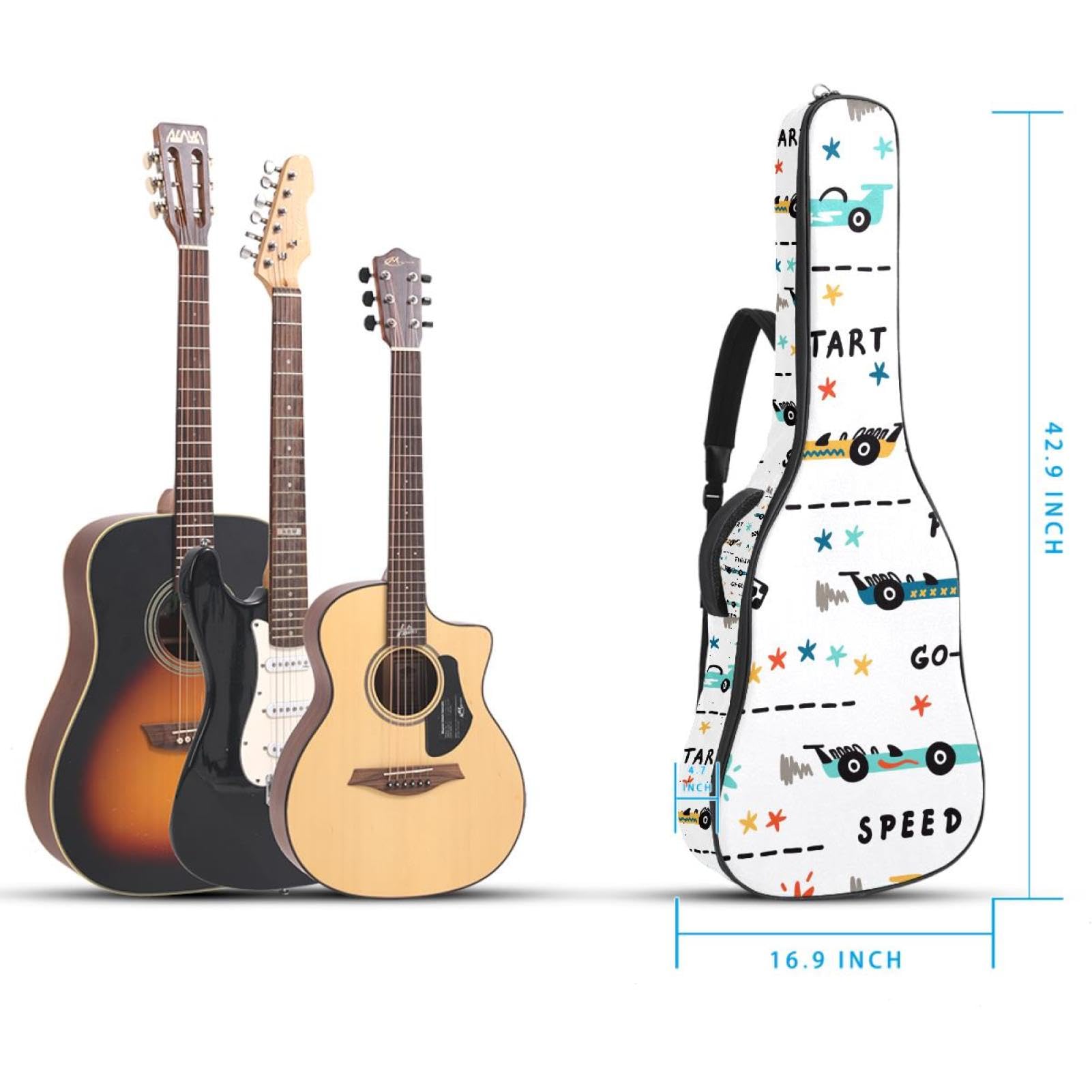 Torba na gitarę akustyczną Wodoodporny plecak na gitarę Gruby miękki wyściełany samochód wyścigowy Klasyczna obudowa na gitarę, wielobarwny, 42.9x16.9x4.7 in, Organizer do torby