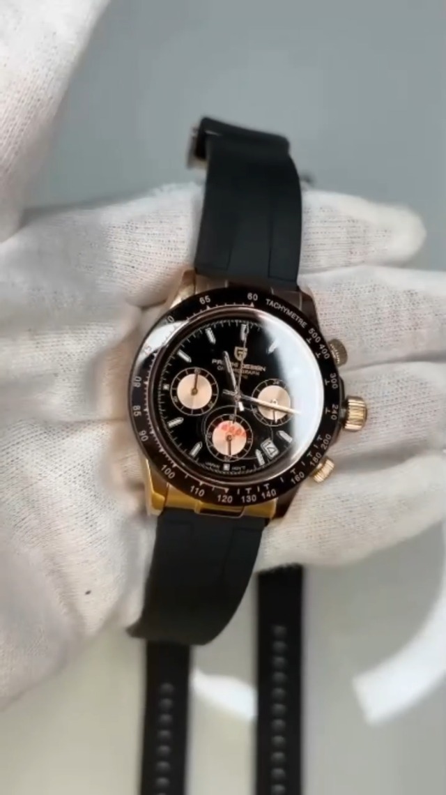 CEYADG Pagani Design - Orologio da uomo con cronografo, movimento giapponese, 40 mm, impermeabile, in acciaio inox, cinturino in gomma, vetro zaffiro, orologio da polso per uomo, Oro rosso, Sport