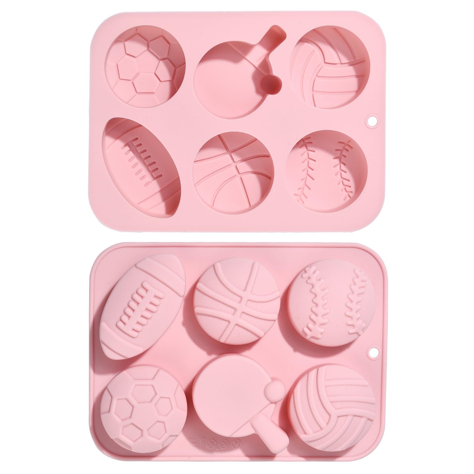Stiesy 2Pcs 6 Cavity Ball Shape Silicone Moulds Reusable Football Rugby Basketball Tennis Silicone Fondant Cake Mould Sport Baking Molds for DIY Soap Candy Chocolate Ice Pudding Creative Handicrafts