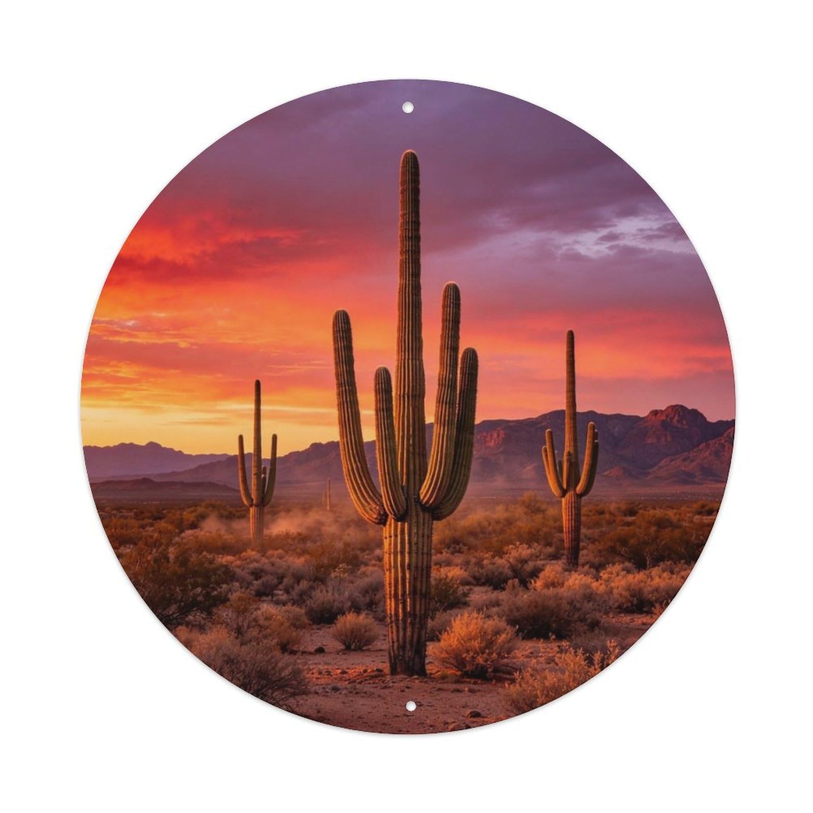 Desert Sunset Cactus Metal Tin Sign Plaque