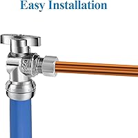 Vista 7 de WiseWater Válvula de tope angular de empuje para conectar 1/2" empuje x 3/8" compresión, 1/4 de vuelta para apagado rápido, latón cromado con clip