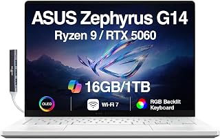 ROG Zephyrus G14 AI Gaming Laptop 14" ROG Nebula OLED 2.8K 500nits Display (AMD Ryzen 9 270, GeForce RTX 5060 8GB, 16GB LPDDR5X, 1TB SSD, RGB KYB, WiFi 7, Win 11 Home) with DKZ USB Port Expander