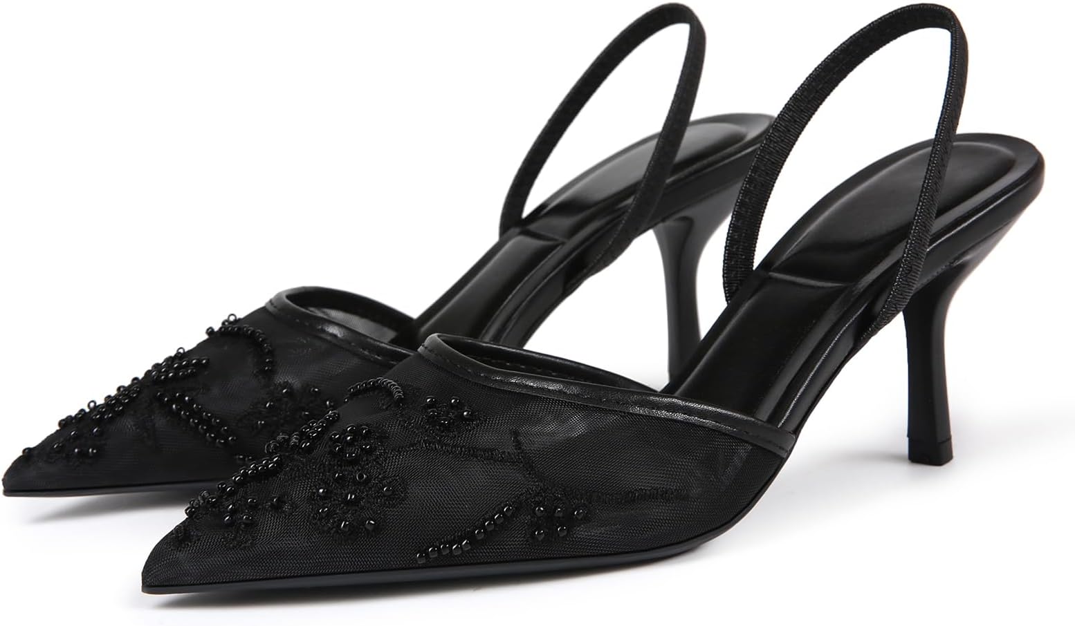 Fashion Mesh Slingback Pumps Shoes for Women Ankle Strap Pointed Toe Pumps