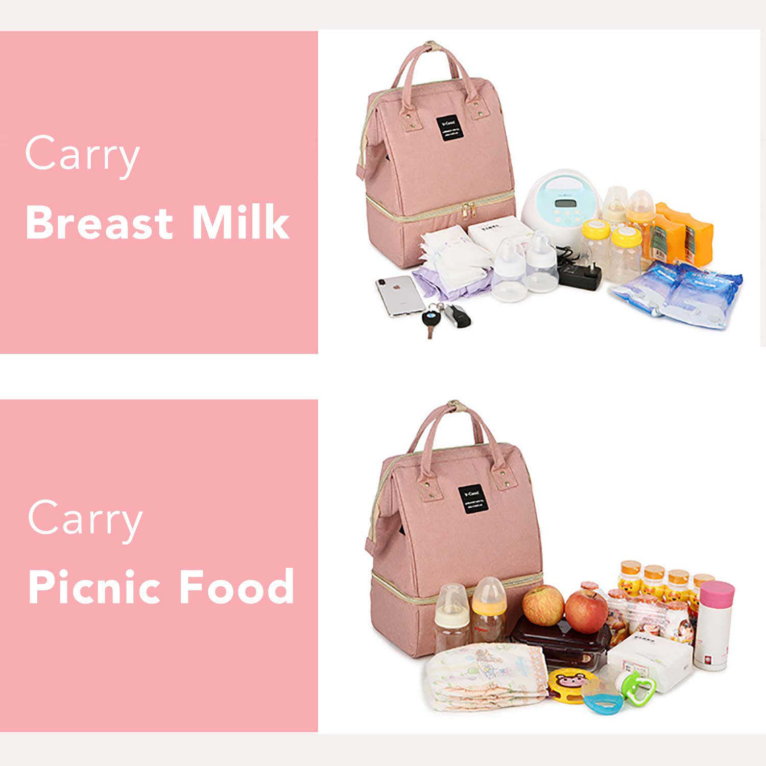Zaino Mamma Borsa Termica per Biberon PortaBiberon Isotermico Zaino Impermeabile, 2 Pacchi di Ghiaccio inclusi