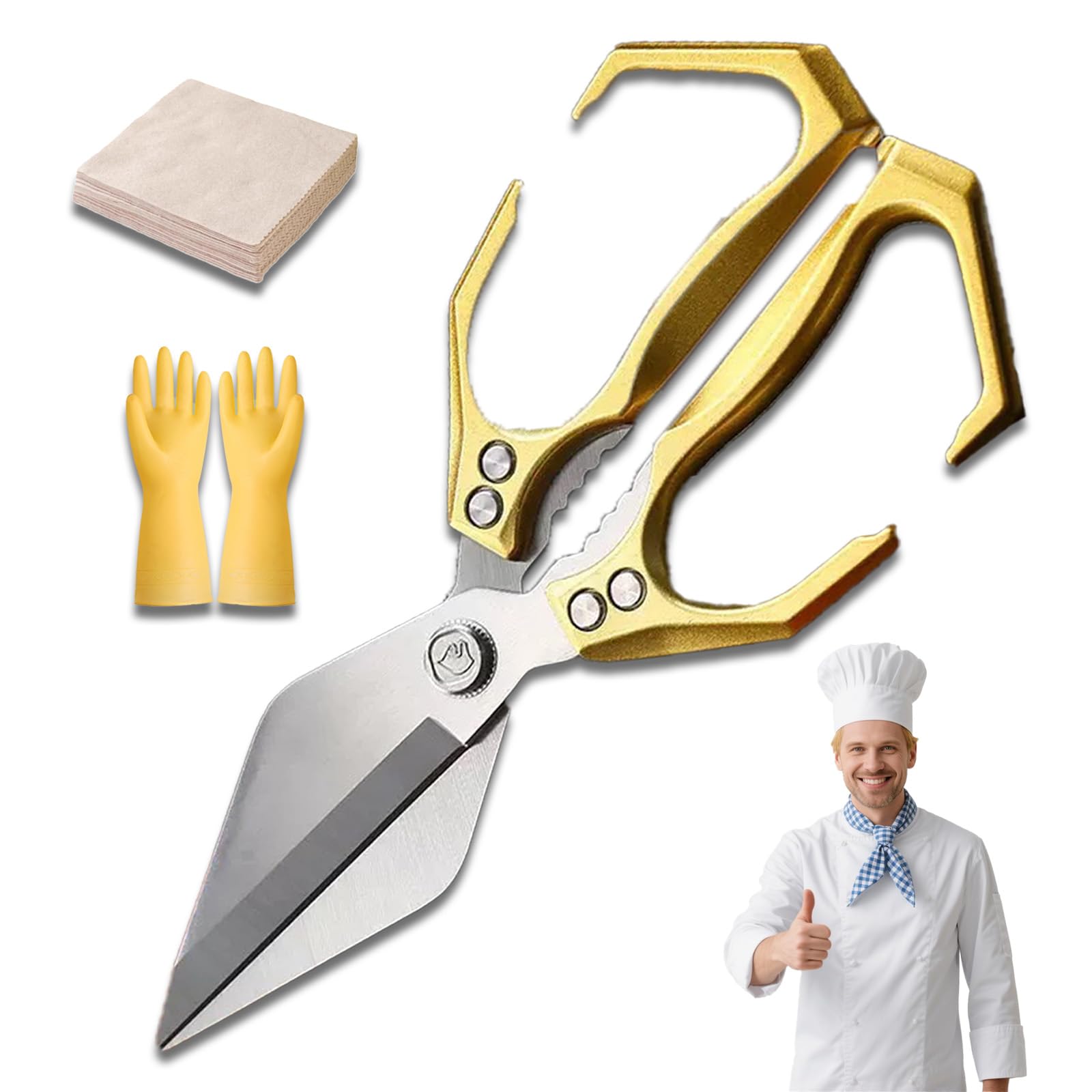 Ruileyou A Multifunctional Heavy-Duty Kitchen Shears, Kitchen Shears For Food Heavy Duty, 2 In 1 Kitchens Scissors Ll Purpose With Walnut Cracker, For Chicken Meat Seafood Bone Cutting (A)