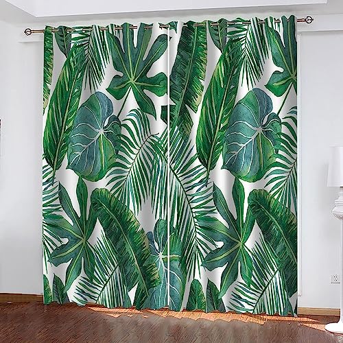 Cortinas Opacas Termicas Aislantes Frio Y Calor con Ojales 2 Piezas 3D Selva Tropical Verde Cortinas Salon Infantil Dormitorio Ventana Moderna Decor