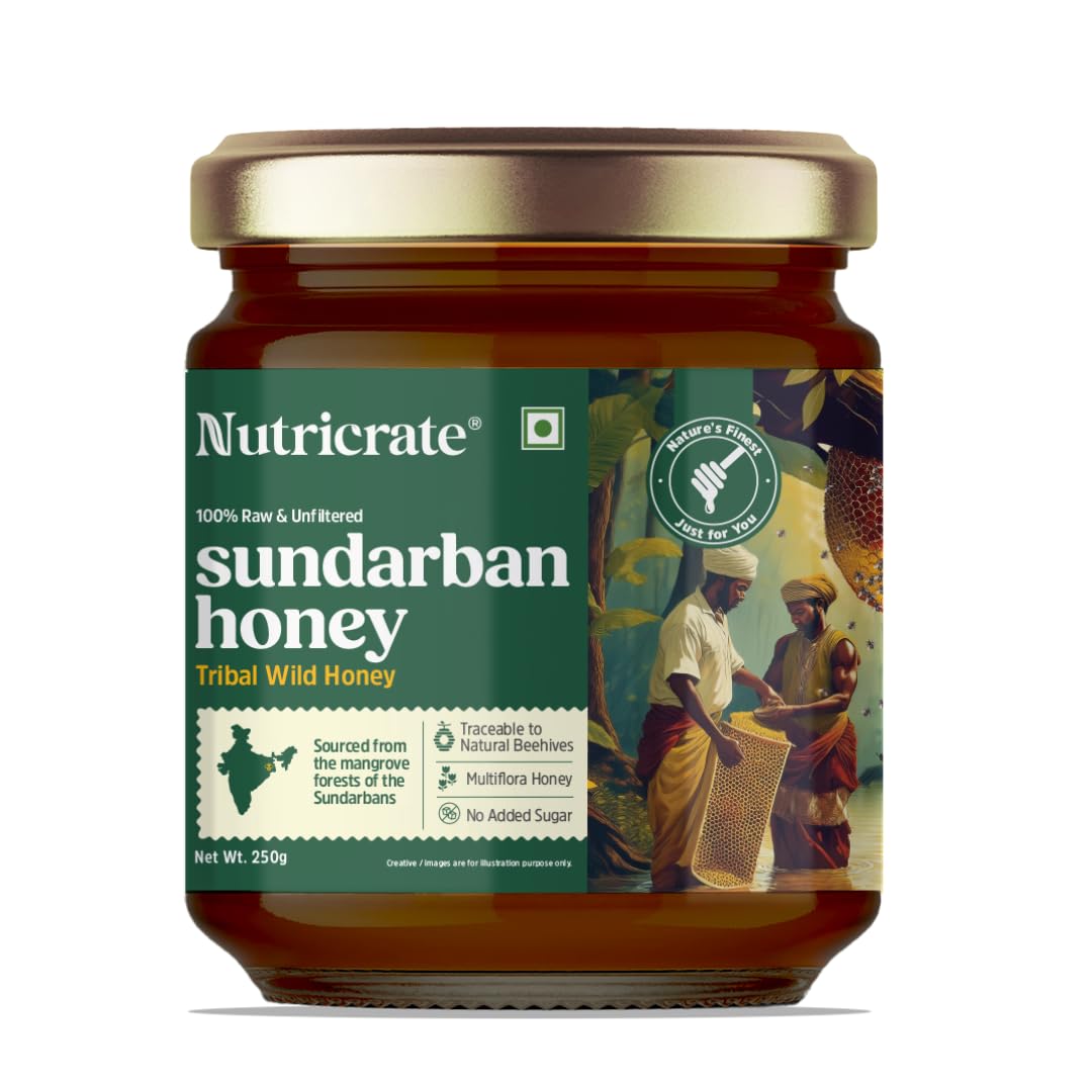 Sundarban Pure Organic Honey – 250g Glass Jar — Raw & Unprocessed Honey from Sundarban Forest — Unpasteurized, No Sugar Adulteration — Supports Digestion & Packed with Antioxidants
