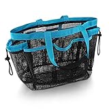 Simply Things Mesh Shower and Bath Organizer with 9 Storage Compartments and  Durable Handles and Loofah, Blue