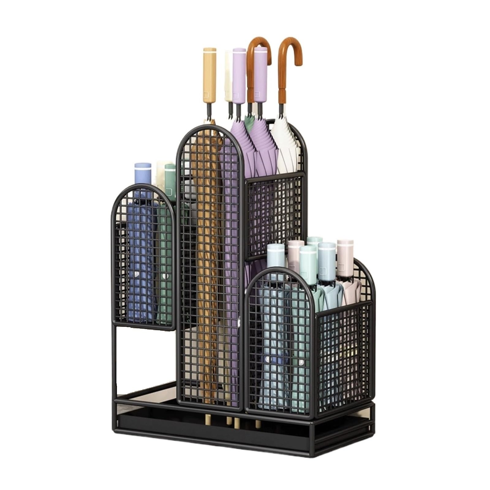 XXAD553TY Large-Capacity Multi-Compartment Umbrella Stand: Home Drip Rack, Commercial Lobby Stand Corridor(Black)