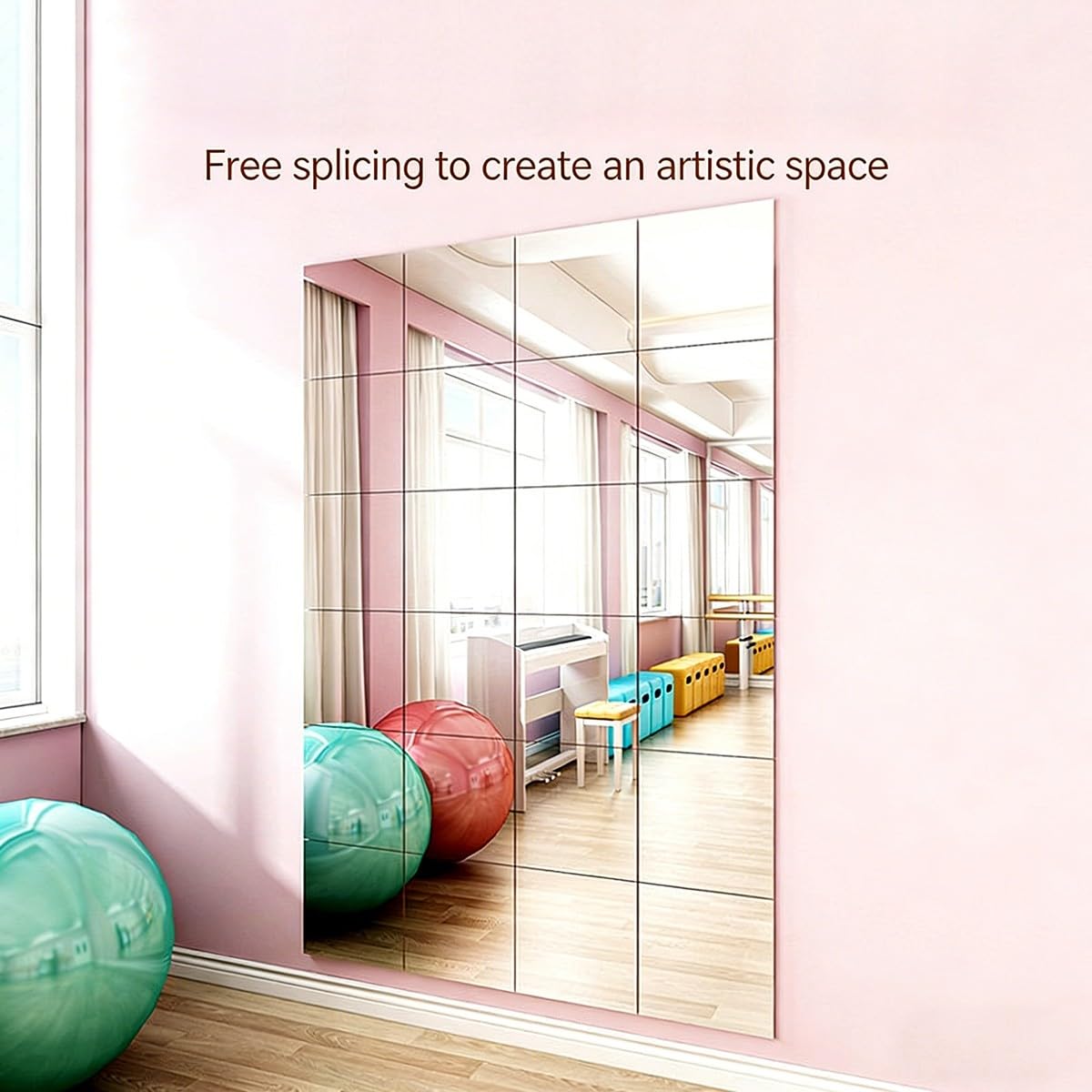 Gimnasio Espejo de Pie Cuerpo Entero 4 Piezas Espejos Grandes de Pared sin Marco con Adhesivo para Gimnasio Garaje Yoga Estudio de Baile y Dormitorio 36x36cm