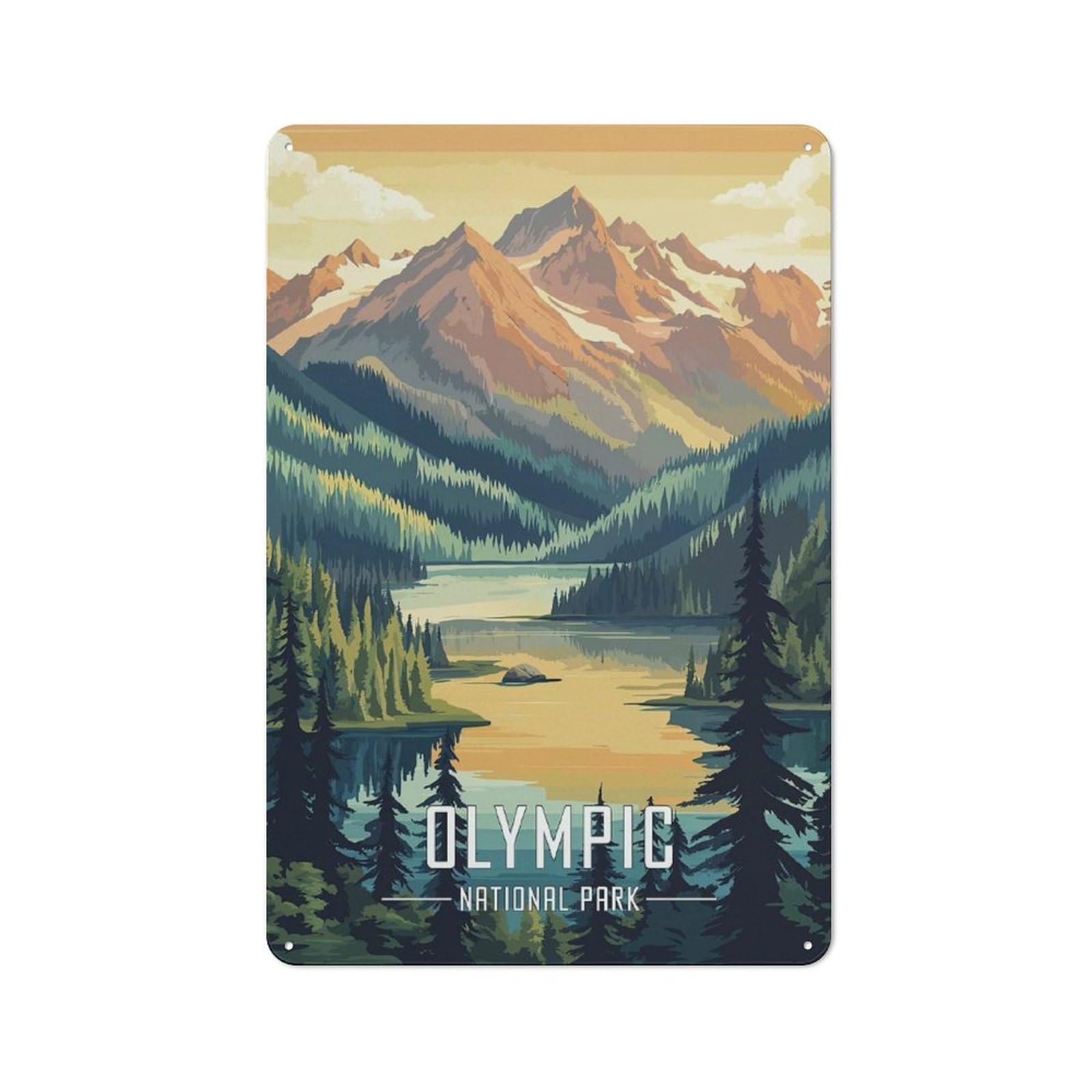Junmoney Olympic National Park Vintage Metal Wall Decor 30X20cm, Tin Sign For Cafe, Pub, Workshop Or Home Bar, For Casual British Interiors