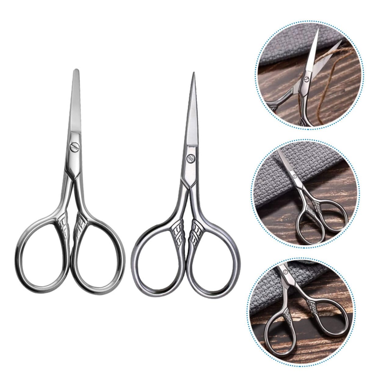 Healeved 10pezzi Forbici Acciaio Inossidabile Per Barba e Sopracciglia Teste Punta Dritta e Rotonda Strumento Di Precisione Per Uomo Per Ritocchi Di Peluria Facciale e Personale