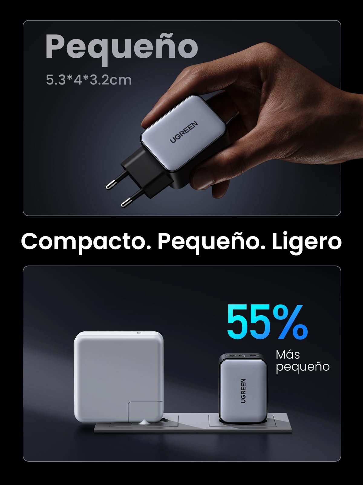 UGREEN Nexode 65W Cargador USB C Carga Rápida GAN Alimentador Type C | 3 Puertos PD 3.0 PPS 25W Compatible con iPhone 17 Pro MAX Air 16 15 14 13 Galaxy S26 25 24 Pixel 10 Pro MacBook Air iPad