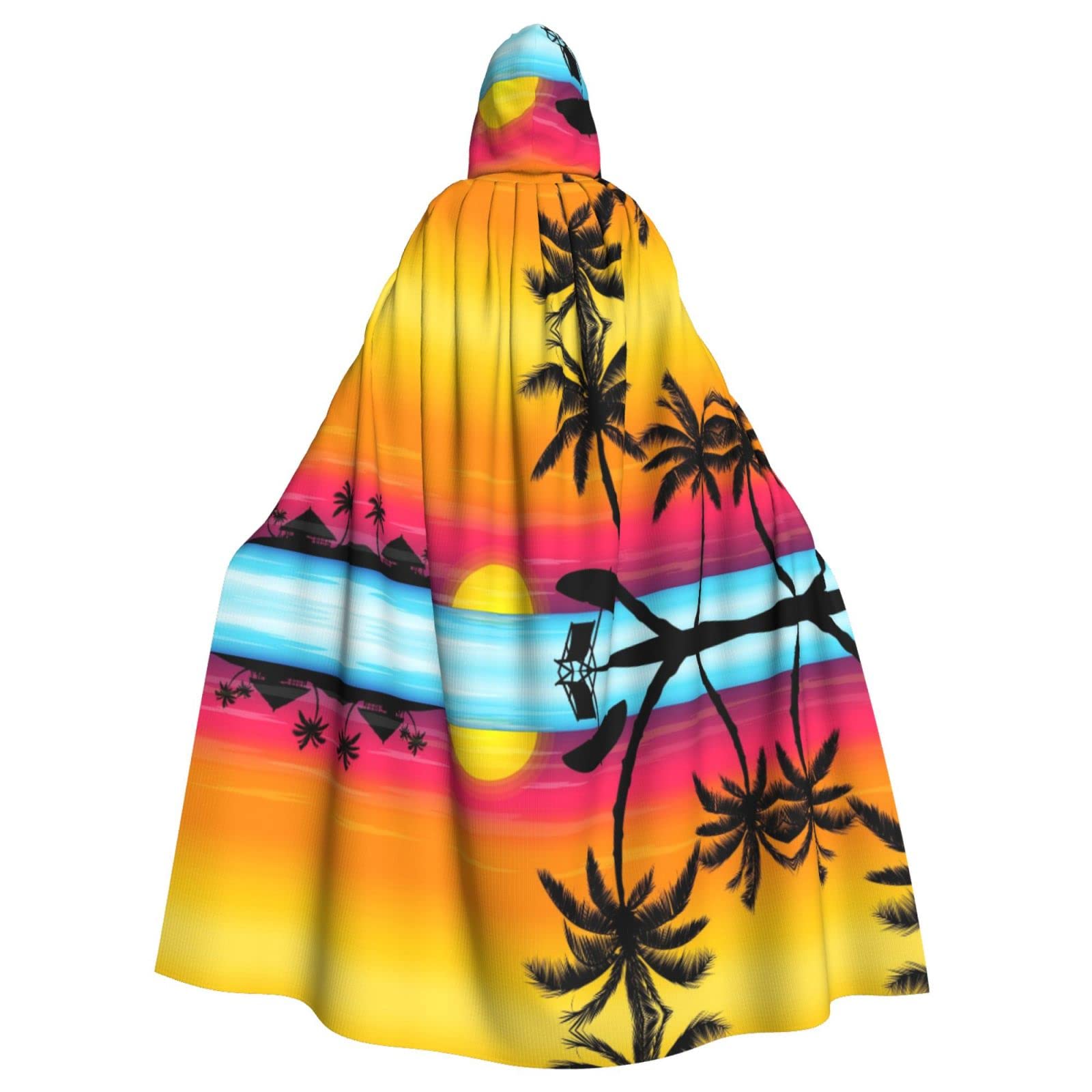 Faduni Sunset Palm Tree Printed Unisex Christmas Halloween Witch Party Hooded Adult Vampires Cape Cloak