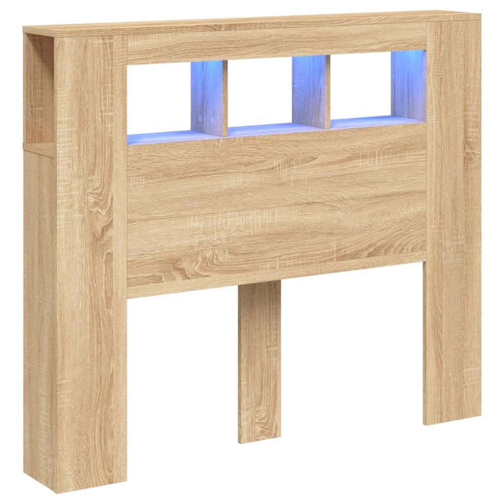 ACAGALA Cabezal LED con estantes 120 x 103,5 cm, cabecero de cama con luces LED, cabecero con compartimentos abiertos, accesorio para cama dormitorio, material de madera, roble sonoma