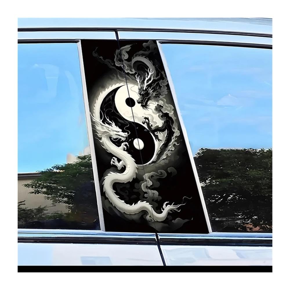 Film Tai Chi Double Dragon pour pilier de fenêtre de voiture | 2 pièces vinyle noir
