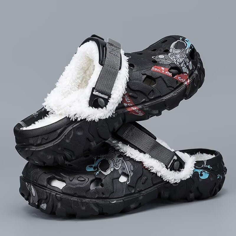 Image of Men's Printed Fuzzy Lined Clogs Winter Slip On Shoes