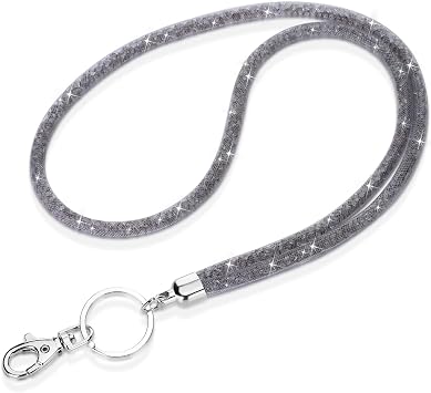 Soleebee Bling Crystal Lanyard, 31.5 Office Neck Strap with Metal Clasp & Keyring, Rhinestones Lanyard Keychain for Women, ID Card, Keys Strap Gray