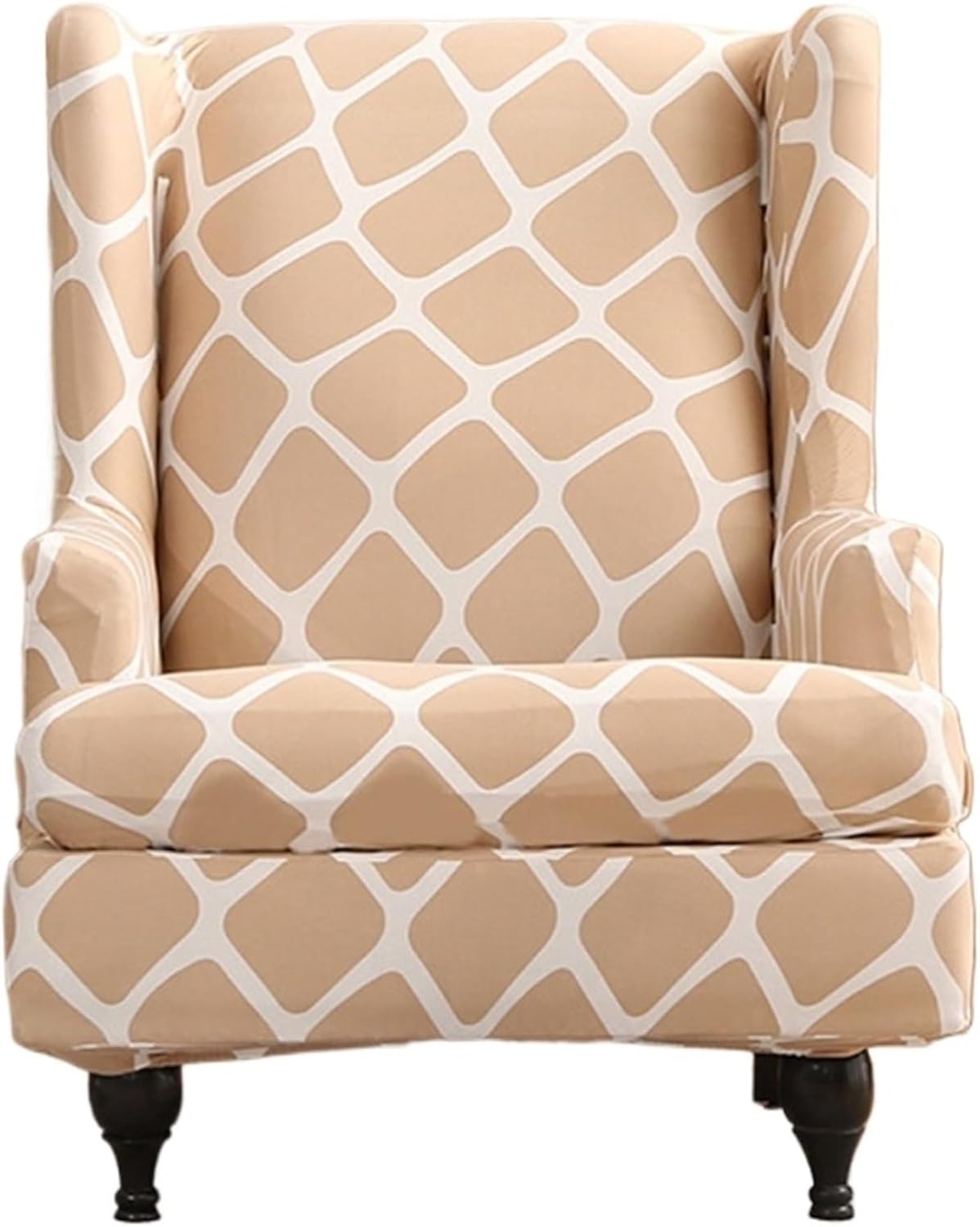 Wingback Chair Printing Covers,Wingback Chair Cover Slipcovers 2 Piece Stretch Wing Chair Covers Spandex Sofa/Armchair Non-Slip Furniture Protector for Living Room(Peige)