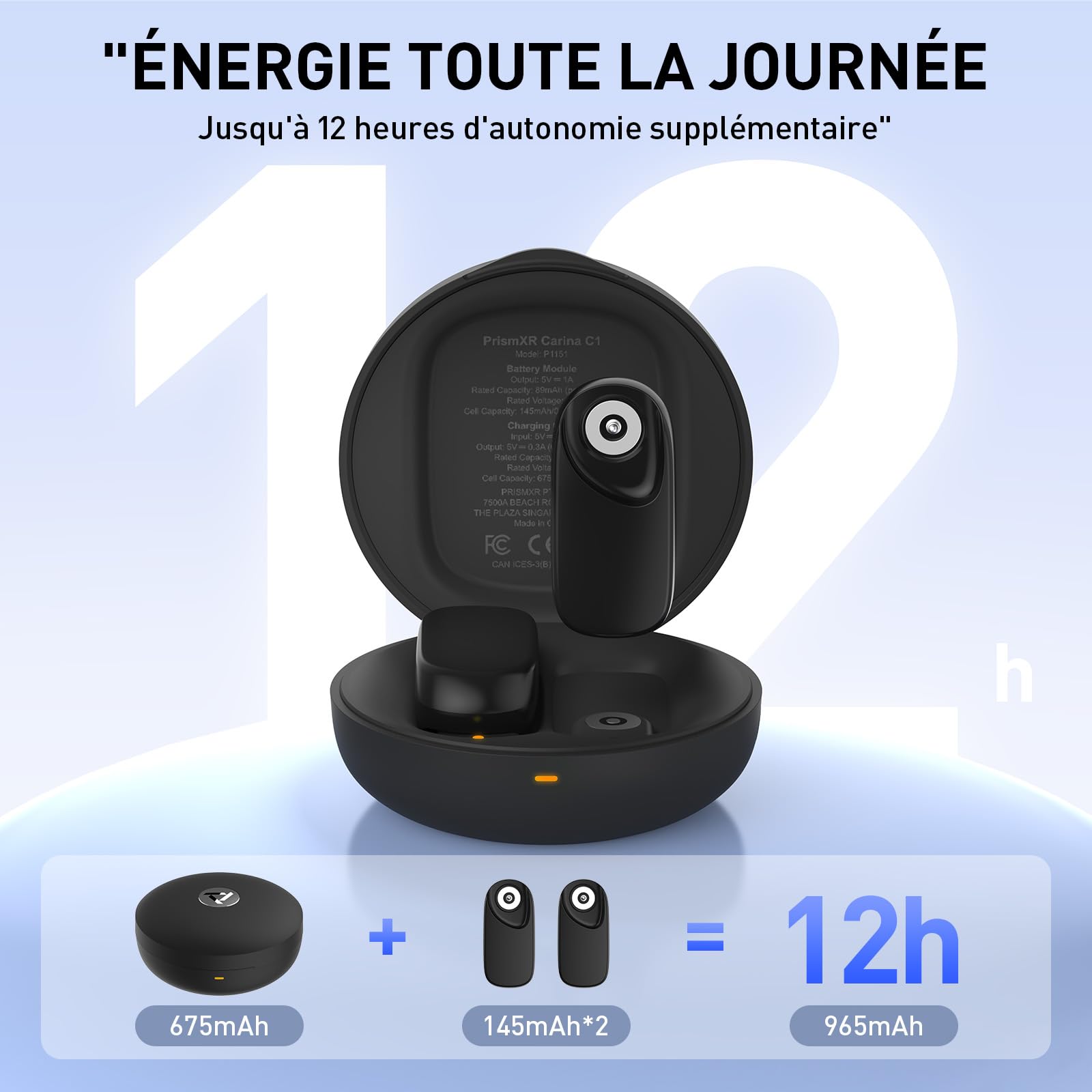 PRISMXR Set di ricarica Carina C1 compatibile con Occhiali Ray-Ban Meta, include cavo di ricarica magnetico & batterie sostituibili (+12h di autonomia) (Per Wayfarer - Regular)
