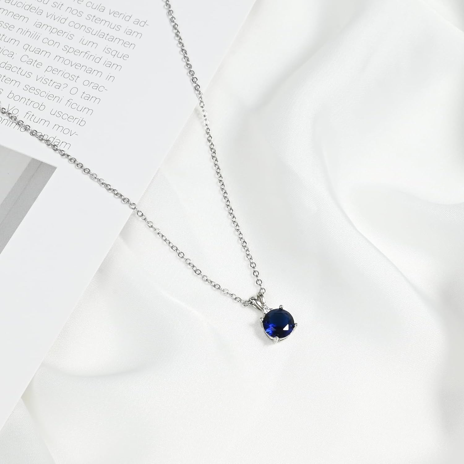 Sapphire Necklace 925 Sterling Silver Dainty Round Necklace Birthstone Necklace Sapphire Jewelry Blue Pendant Necklaces for Women - Image 5