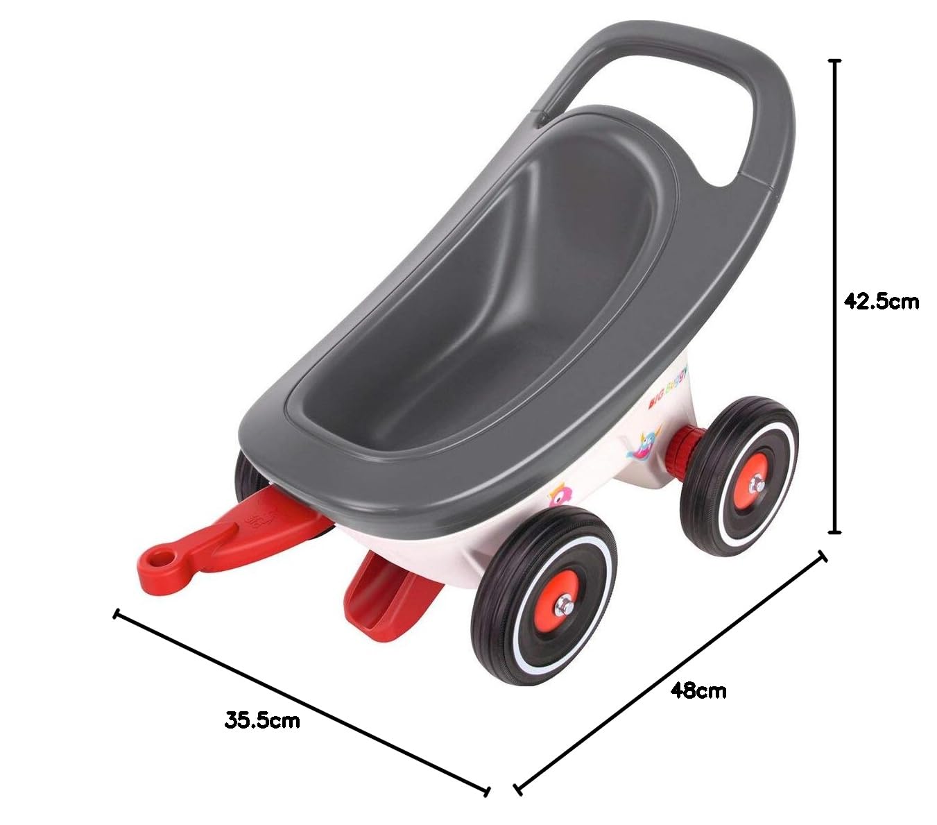 BIG Buggy wózek do nauki chodzenia 3 w 1, z regulowaną funkcją hamowania, 4 cichymi kołami, przyczepą Bobby Car dla dzieci od 1 roku życia
