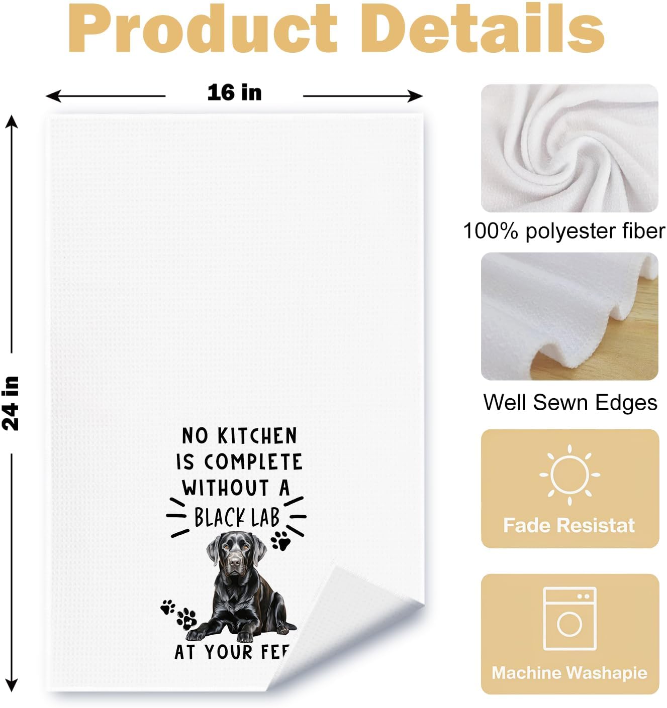 Black Lab Funny Dog Kitchen Towels - A Kitchen is Not Complete Without A Lab Dish Towel Weave Dish Towels for Bathroom,Dog Lovers Gift,16×24 Inch - Image 6