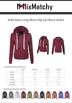 Mixmatchy women's solid basic long sleeve zip up fleece jacket Clearance