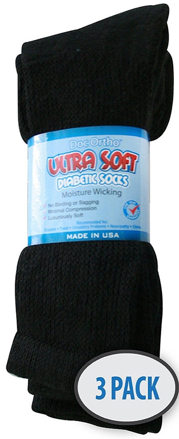 Doc Ortho – Ultra suave Loose Fit diabéticos Calcetines, 3 pares, negro, 10-13