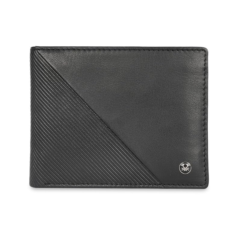 United Colors of Benetton Men RFID Protected Dragley Passcase Wallet - Black, No. of Card Slot: 12 | Debossed Passcase Wallet with Side Closure | Leather
